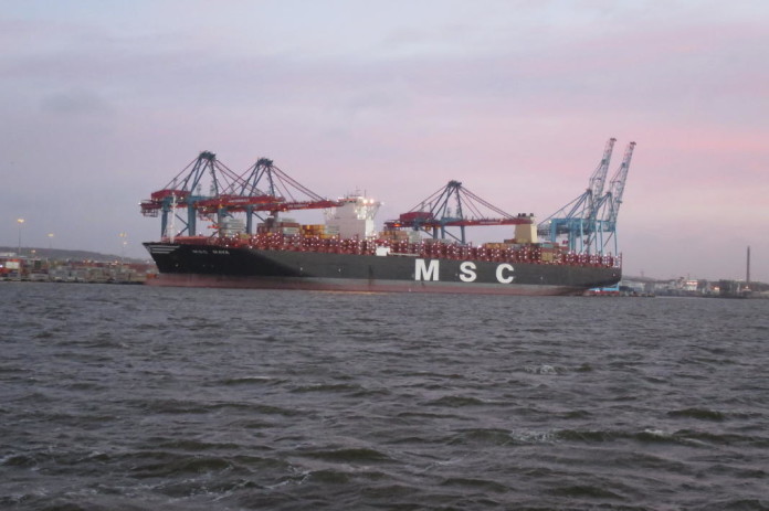 MSC Maya, the world’s largest container vessel, calls at the Port of Gothenburg
