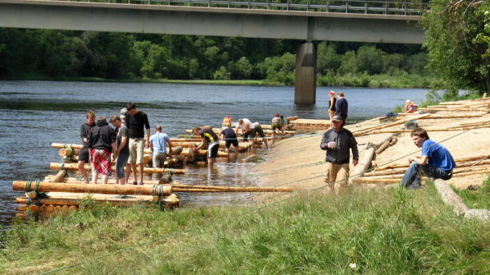 Timber rafting on the river Klarälven in Värmland